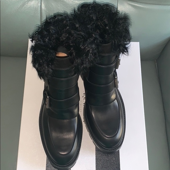 Aquazzura  Ryan Lug-Sole Shearling Buckle Boots - Picture 9 of 15